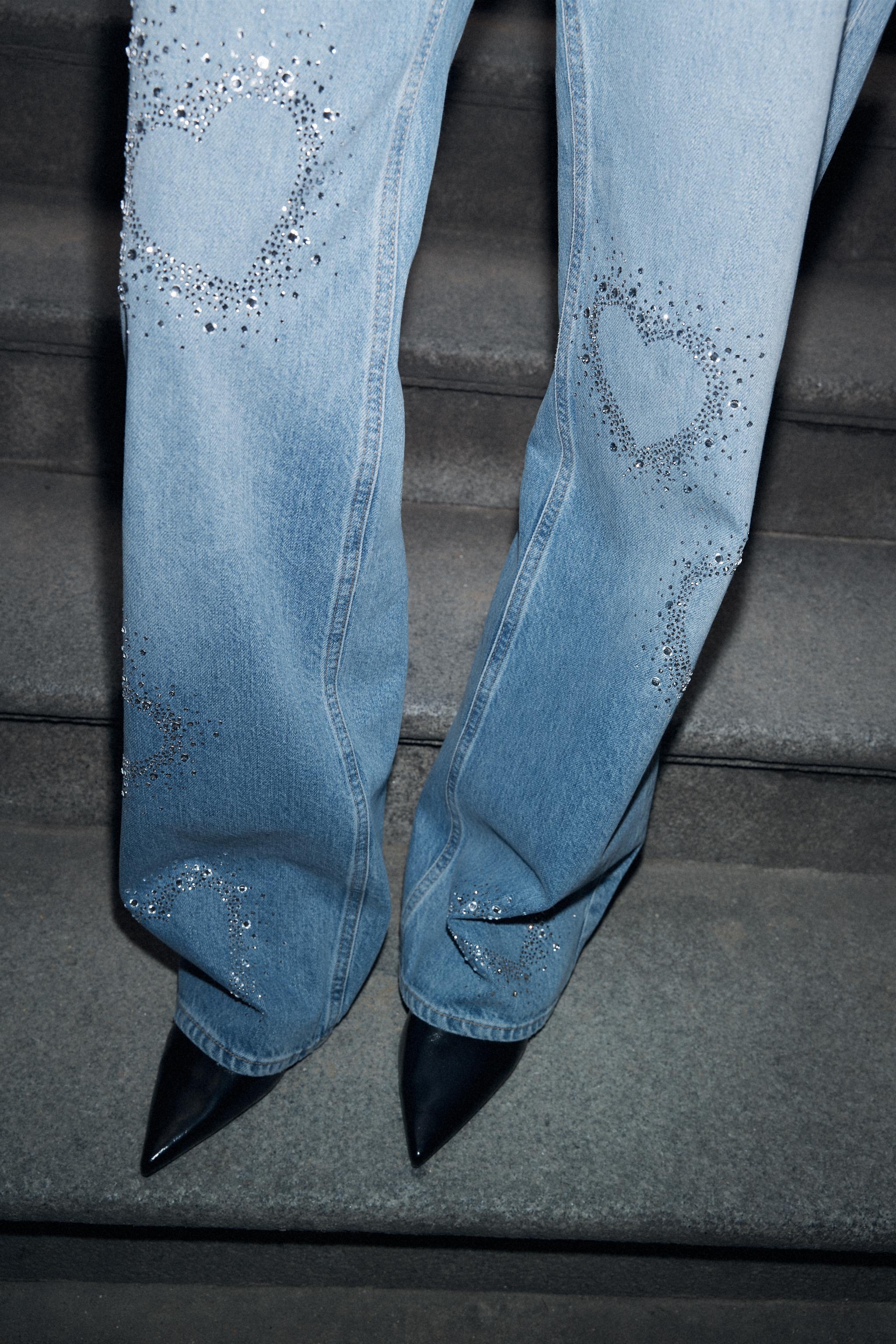 TRF LOW RISE SPARKLE WIDE LEG JEANS